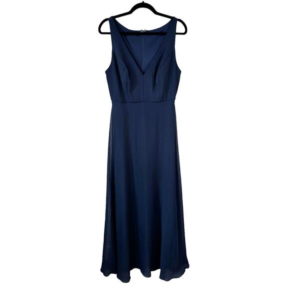After Six New Women's 1549 Deep V Neck Chiffon Maxi Dress Midnight Navy Size 10R - Picture 3 of 10
